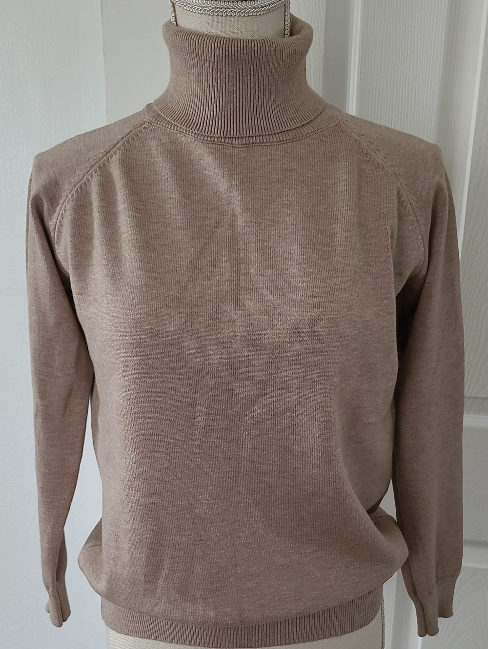 Women's Taupe Turtleneck Sweater - Soft Knit Cowl